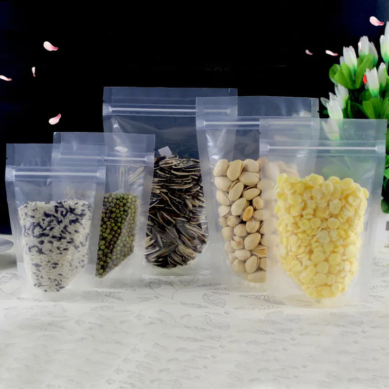 

100pcs Zip Lock Packing Bag Stand Up Pouch Resealable Zipper Transparent Plastic bags Food Coffee nuts Storage Packaging Bag
