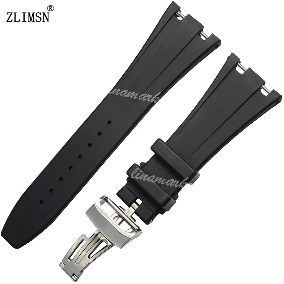 ZLIMSN 28mm NEW Men's Black Watchbands Diver Silicone Rubber Watch Band
