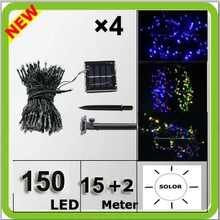 Солнечной энергии 150 светодиодный свет Рождества красочные с утолщённой меховой опушкой, lampara светодиодный Строка 17 м водонепроницаемый IP67 синий белого и желтого цвета RGB