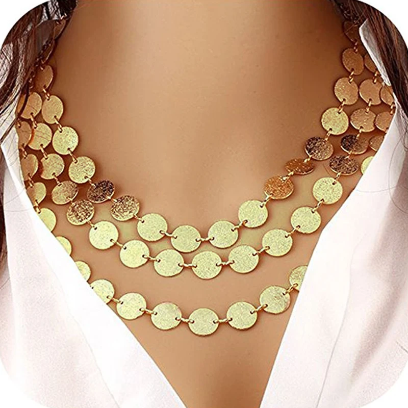 

Ethnic Coins Power Necklace for women Fashion Jewelry Statement Necklace Vintage Chain round multi-layer Choker Collar