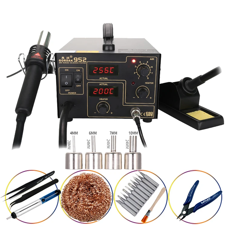 US $46.28 Gordak 952 2 in 1 Desoldering Station digital displayer Hot Air heat Gun with SMD Soldering station Electric iron Air pump