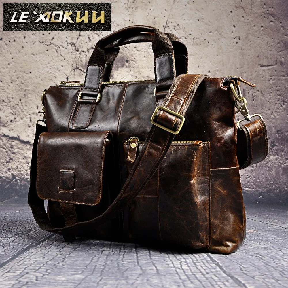  Men Genuine Leather Office Maletas Business Briefcase 15.6