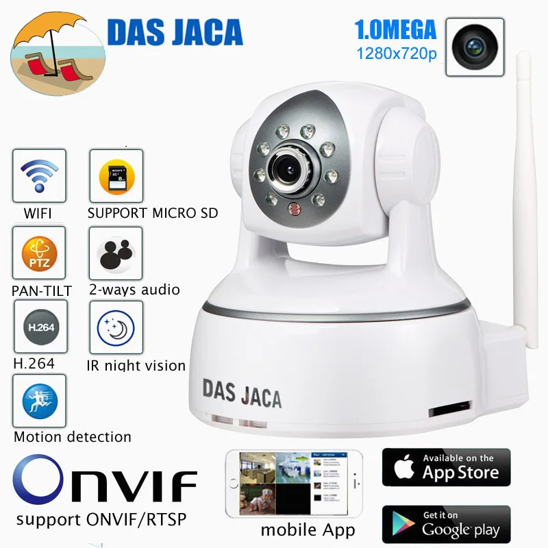 

Das Jaca 1.0MEGA PTZ IP Camera 720P HD WIFI Camera Infrared Night security Camera P2P Baby Monitor CCTV Home Protection Remote