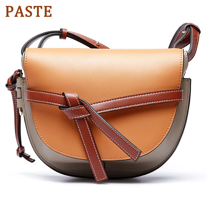 

2019 Luxury Designer Genuine Leather Bow Handbags for Women Retro Saddle Shoulder Bags Famous Brands Ladies Crossbody Bag