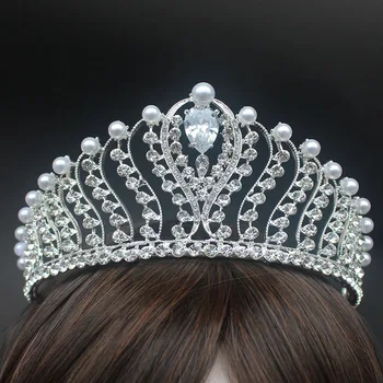 

Fashion Silver Pearl Trendy Crowns And Tiaras Wedding Headpiece Princess Diadem Bridal Hair Accessories Beauty Crown Headbands