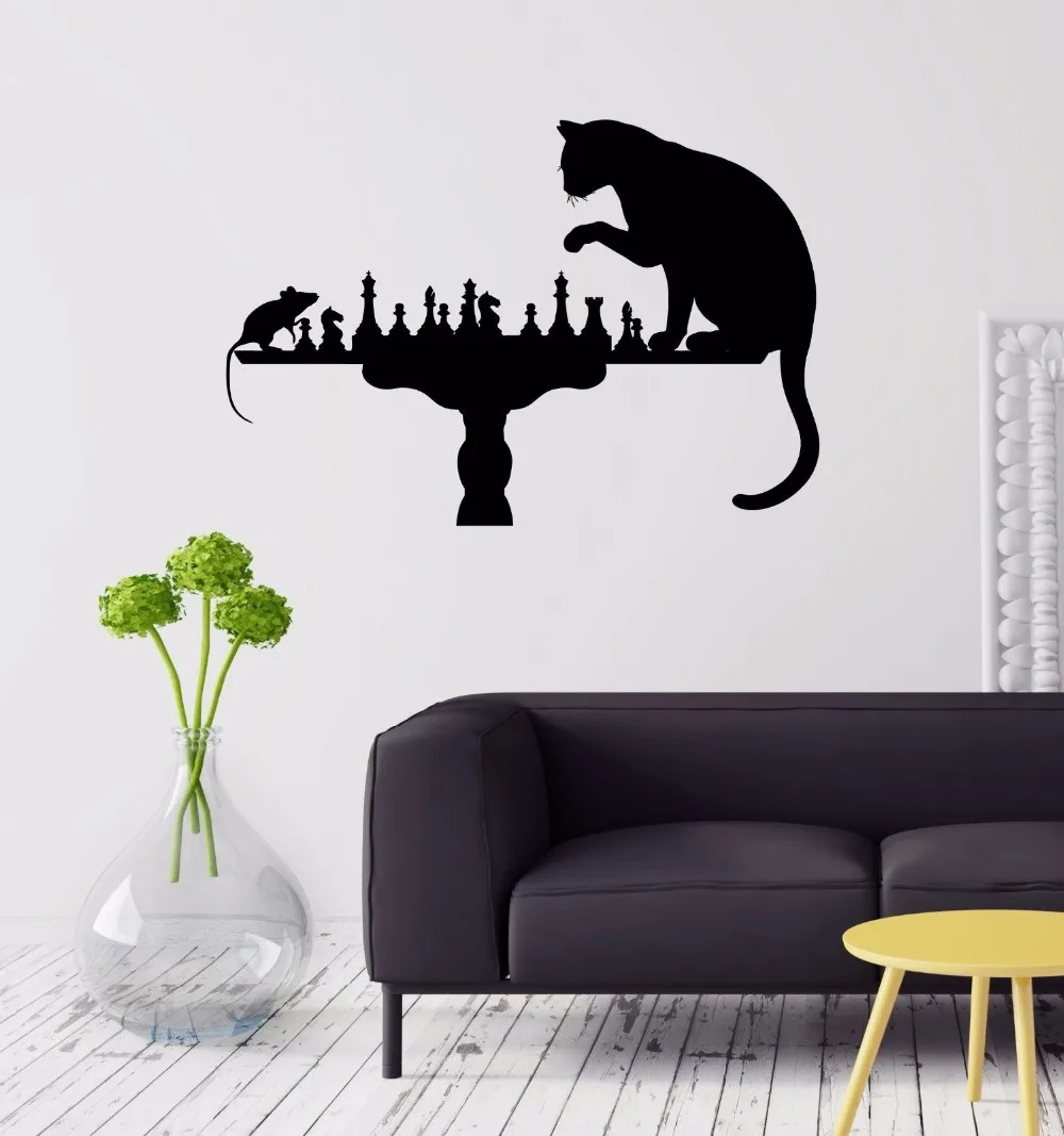 

Fashion wall Decal removable Wall Vinyl Sticker Chess Cat Mouse Art Home Decoration