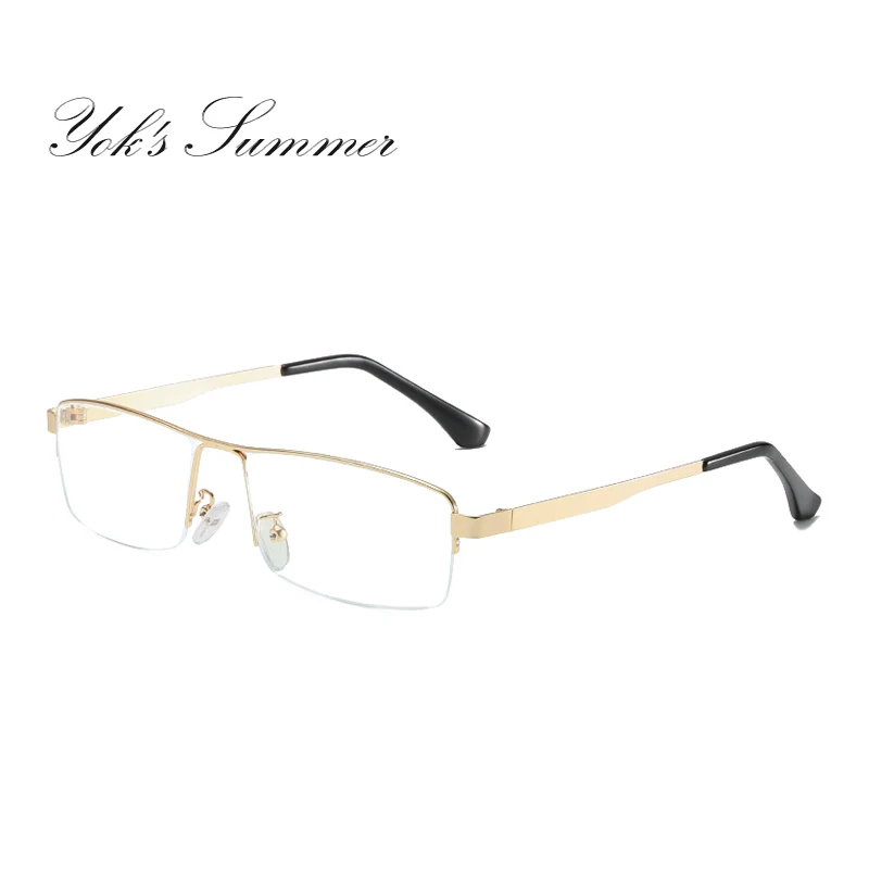 C3 Gold Frame YOK'S прямоугольная полуоправа очки против голубого излучения мужские брендовые компьютерные бизнес очки металлическая оправа HN1250 - Цвет оправы: C3 Gold Frame
