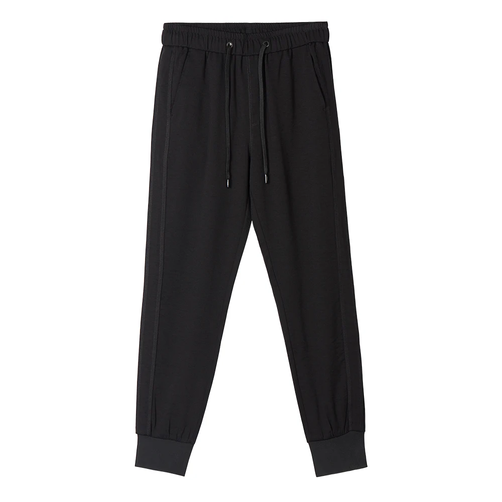 Enjeolon Брендовые мужские повседневные брюки на лето и весну, черные длинные прямые брюки, мужские спортивные штаны, уличные мужские шаровары KZ6346 - Цвет: Black