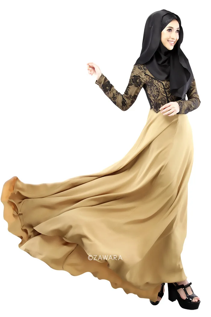 Исламской платья Кружева мусульманская одежда для женщин длинные рукава мусульманские платья макси Дубай Большие размеры женская одежда wl5001
