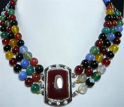 

Hot sale Free Shipping>>>>>Super rare 3 row 8mm colorful multicolor jade agate necklace