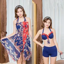 Купальник-бикини из трех частей, сексуальные стальные плоские брюки, Горячая весна, пляжный купальник