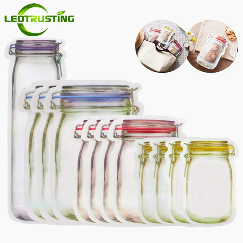 

Leotrusting 5pcs-20pcs Mason Jar Bags Portable Mason Jar Zipper Bags Seal Food Saver Storage Bags Reusable Travel Snack Pouches