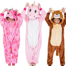 Bambini Pigiama Pigiama Cosplay Animal Panda Unicorno Leone Del Fumetto Caldo di Inverno Dei Bambini Pigiama Onesies Indumenti da Notte per Le Ragazze Del Ragazzo
