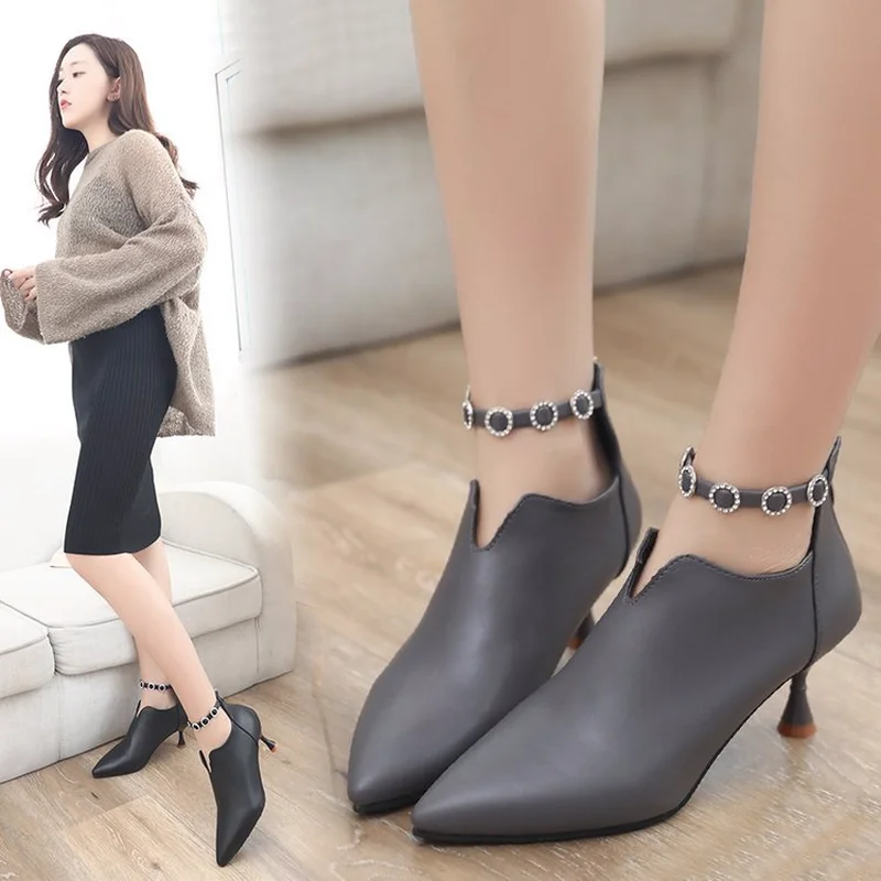 

2019 new women's shoes with thin heels, single heel, water drills, back zipper dames schoenen