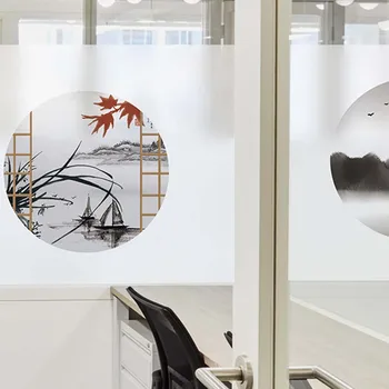 

Customized China wind electrostatic abrasive glass door sticker, transparent and opaque glass sticker on the living room balcony