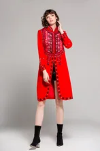 High quality stand collar ethnic embroidery woolen coat New 2017 Winter women s retro style overcoat