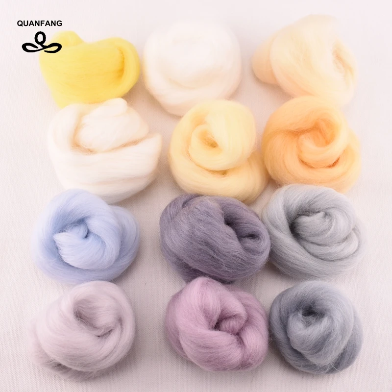 

QUANFANG 12 color Needle Felting Wool Natural Collection Soft Wool Fiber For DIY Sewing Doll Needlework Felting Crafts gift