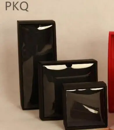 10 шт черный крафт большая подарочная коробка упаковка Белая Крафт бумажная коробка с крышка ПВХ вечерние свадебные картонные коробки картонная упаковочная коробка - Цвет: Черный