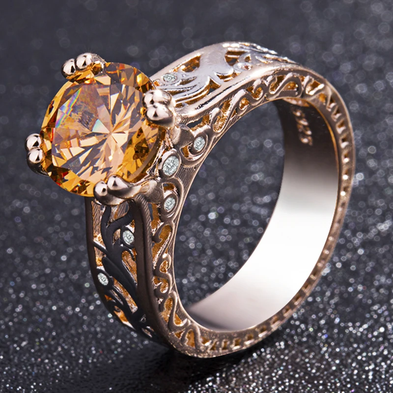 

BUYEE 2018 New Fashion Rose Gold Color Wedding Ring for Woman Decoration Jewelry Finger Rings Hollow Out women's Ring