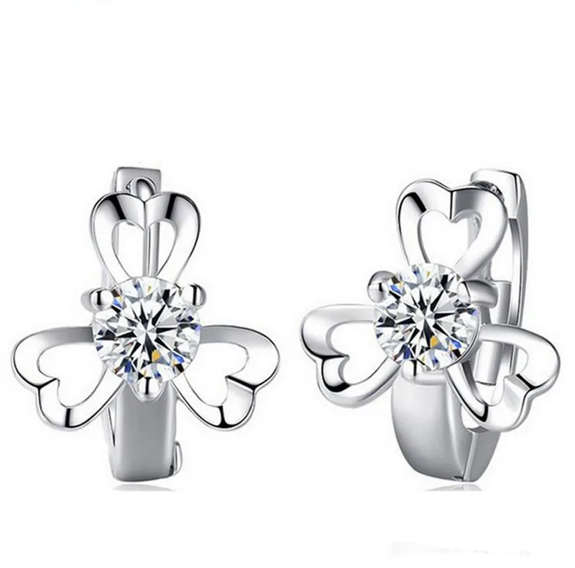 

Baby 925 Silver Clear Zircon Cute Heart Flower Hoop Earring For Kids Children Girls Loop Huggies Earring Women Gift Jewelry