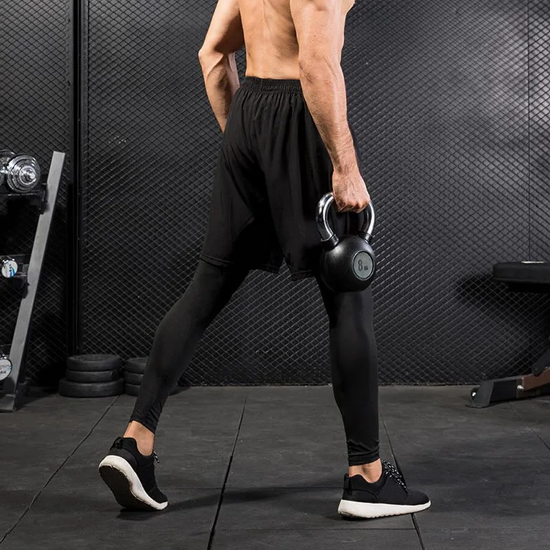 Мужские компрессионные штаны из двух частей, обтягивающие леггинсы для бодибилдинга, спортивная одежда, спортивные трико, трико для спортзала, фитнеса