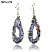 ShinyGem Irregular Black Brown Agates Slice Drop Earrings Gold&Silver Stainless Steel Big Natural Stone Long Earrings For Women ShinyGem Irregular Black Brown Agates Slice Drop Earrings Gold&Silver Stainless Steel Big Natural Stone Long Earrings For Women