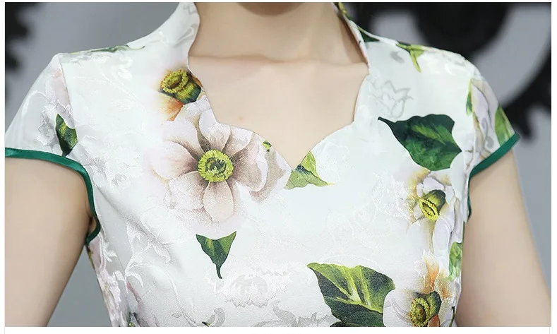 New Satin Women's Traditional Chinese Cheongsam Dresses Vestido Printing Stand Collar Short Sleeve Silk Plus Size 4XL (4) - 