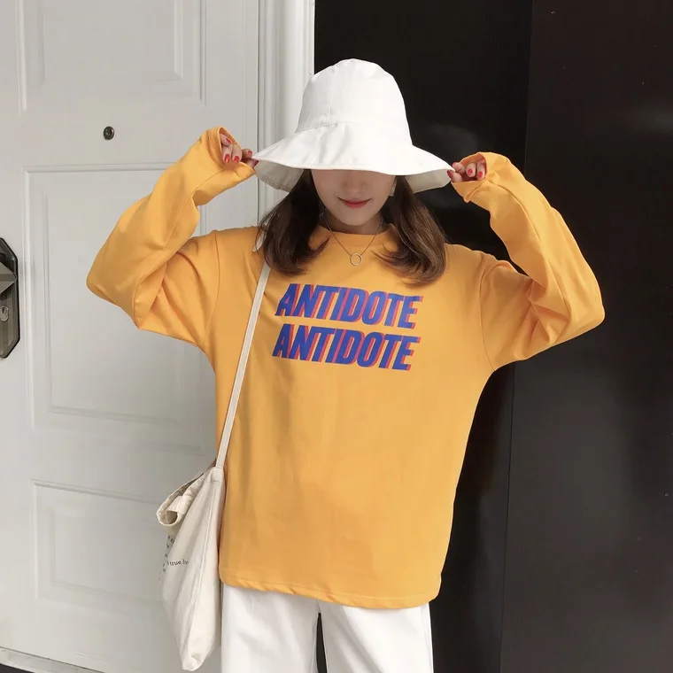 Autunm New Fashion Letter Printed Simple Loose All Match Long Sleeve Basic Halajuku Female T-shirts