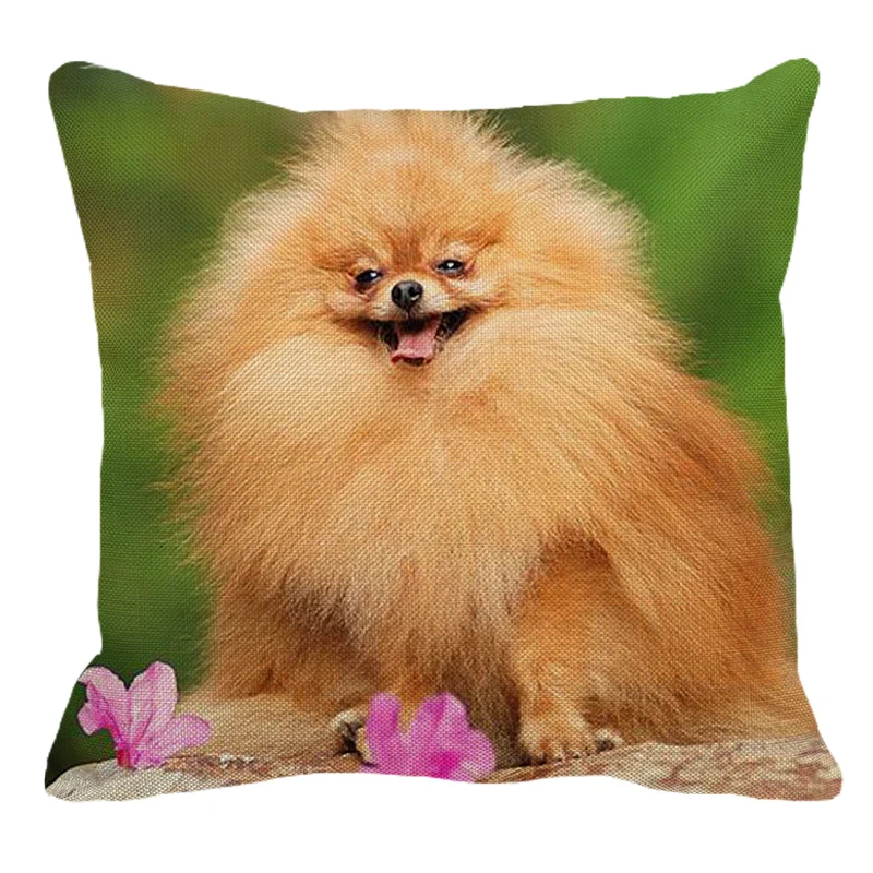 XUNYU Pomeranian Print Linen Pilllowcase Home Sofa Square Cushion cover Animal Dog Pattern Pillow cover AC105