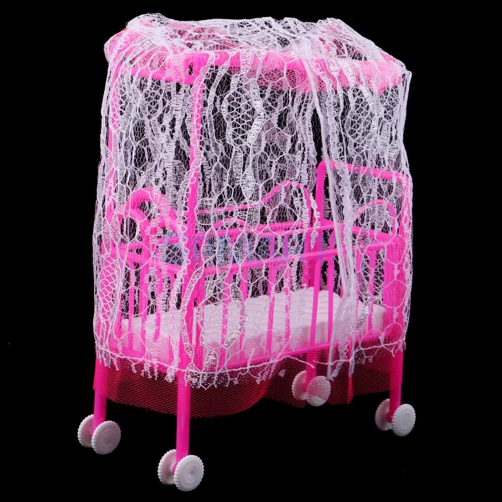 Dollhouse Miniature Mini Cradle Bed w/ Lace Cover Bedroom Furniture Decor For 3 inch Dolls 1/6 Action Figures Accessory