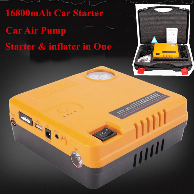 

2017 New 16800mAh Car Jump Starter Auto Air Pump Compressor Tire Inflator IN One Gasoline & Diesel Digital Power Supply Booster