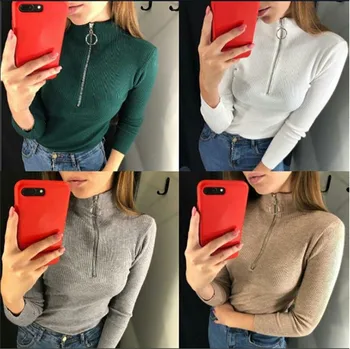 

2018 Time-limited Special Offer Sweater Poncho Women's Knit Bottoming Shirt Metal Ring Slim Women Jumper Pull Over Pullover