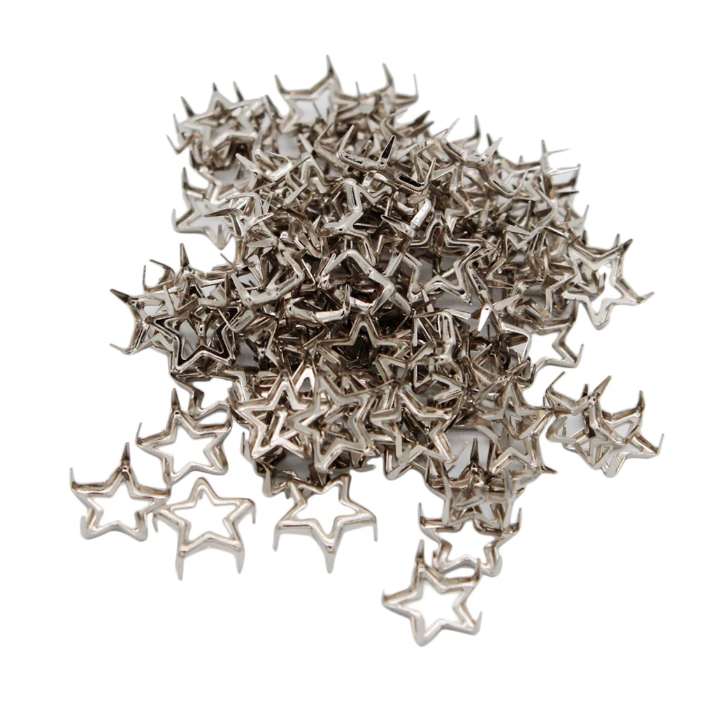 fityle 100Pcs Metal Hollow Star Rivet Studs 12mm Pentacle Type Studs Nailheads Punk Bag Shoes DIY Accessories