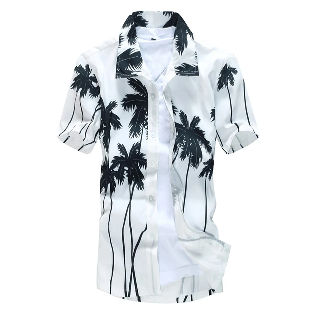 Для мужчин; новые летние Стиль Мужская мода блузка с принтом Повседневное короткий рукав тонкий Пляжные рубашки топы высокого качества