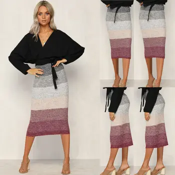 

Fashion Women Knitted Long Skirt Ladies Elastic High Waist Casual Bodycon Pencil Skirts