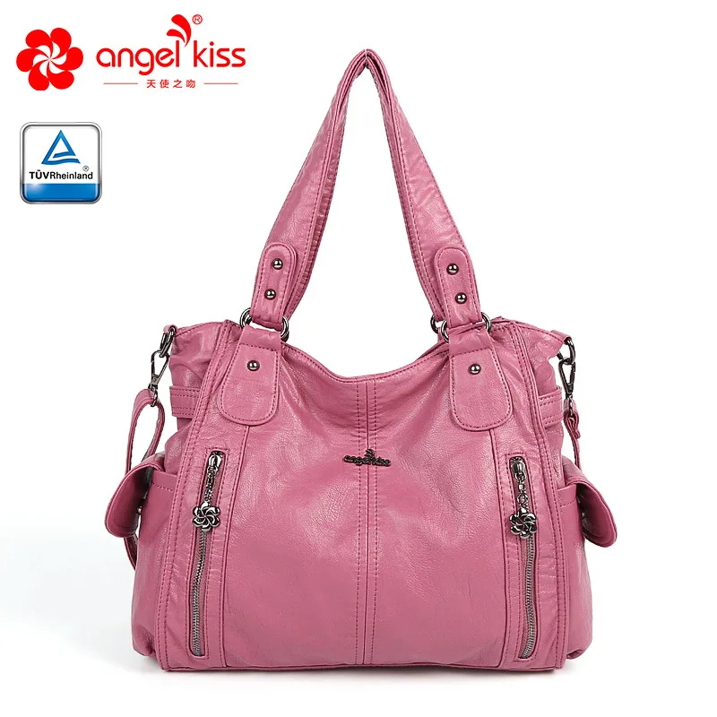 Мытая искусственная кожа, сумка, осень и зима, простые сумки, женские сумки, женская сумка - Цвет: Pink