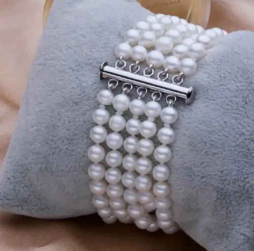 

Hot selling free shipping********Five rows AAA+ 9-10mm south sea white pearl bracelet 7.5-8" send