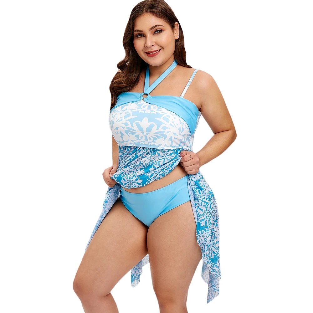  2019 new Plus Size Tribal Print Handkerchief Low Waisted Women Tankini Set Swimsuit 2pcs Swimwear F