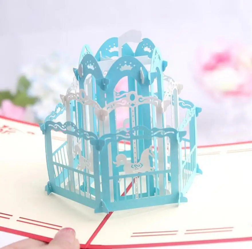 10pcs Merry-go-round Whirlig Kirigami Origami 3D Pop UP Greeting Cards Invitation card For Wedding  - 32812696011