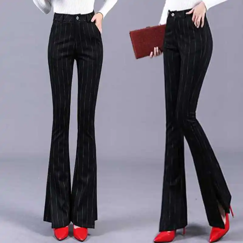 Automne Cloche Pantalon Verticales 2 Rayures Haute Bas Fendus Femelle Micro Taille 1 Minceur Mince Nouvelle Pantalons nxYRnIpTW