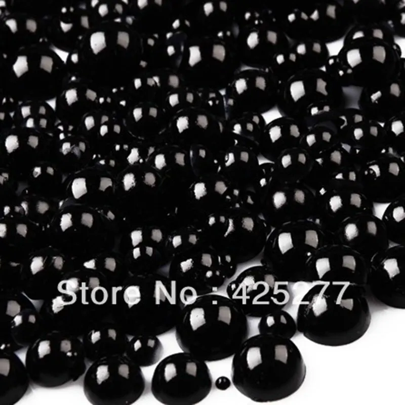 

Free shipping black color 1000 Mixed Size from 2mm to 10mm Craft ABS Resin Flatback Half round imitation pearls 003006005