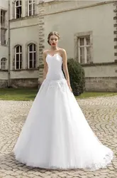 Самые продаваемые линии милая белого тюля кружева свадебное платье стиль дешевые классический сад свадебные платья