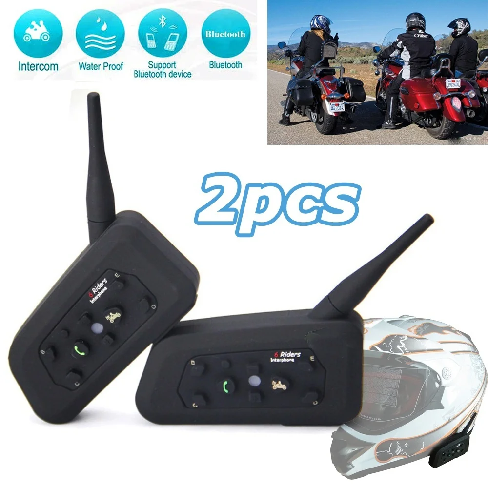 

2 x BT 1200M Motorcycle Helmet Bluetooth Intercom Headset Connects up to 6 Riders FREE SHIPPING