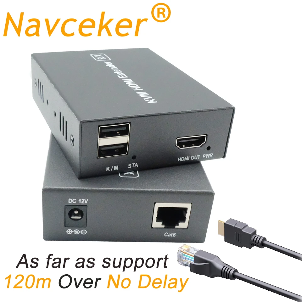 Navceker 400ft USB HDMI KVM удлинитель с POE без потерь задержки RJ45 передатчик приемник через