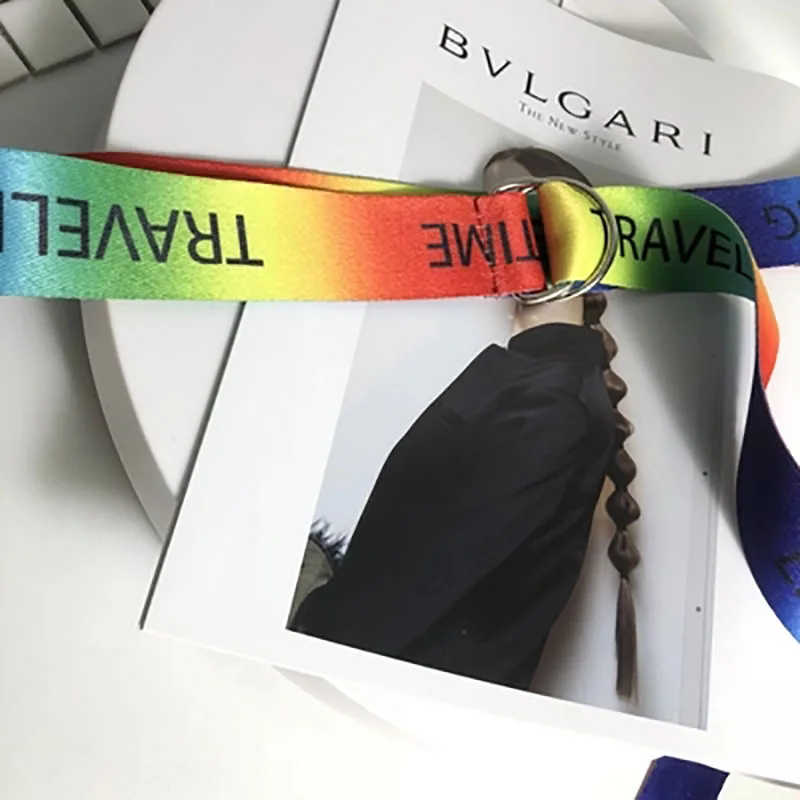 Ремень TOYOOSKY длинный для мужчин и женщин Радужный пояс с принтом надписи в стиле