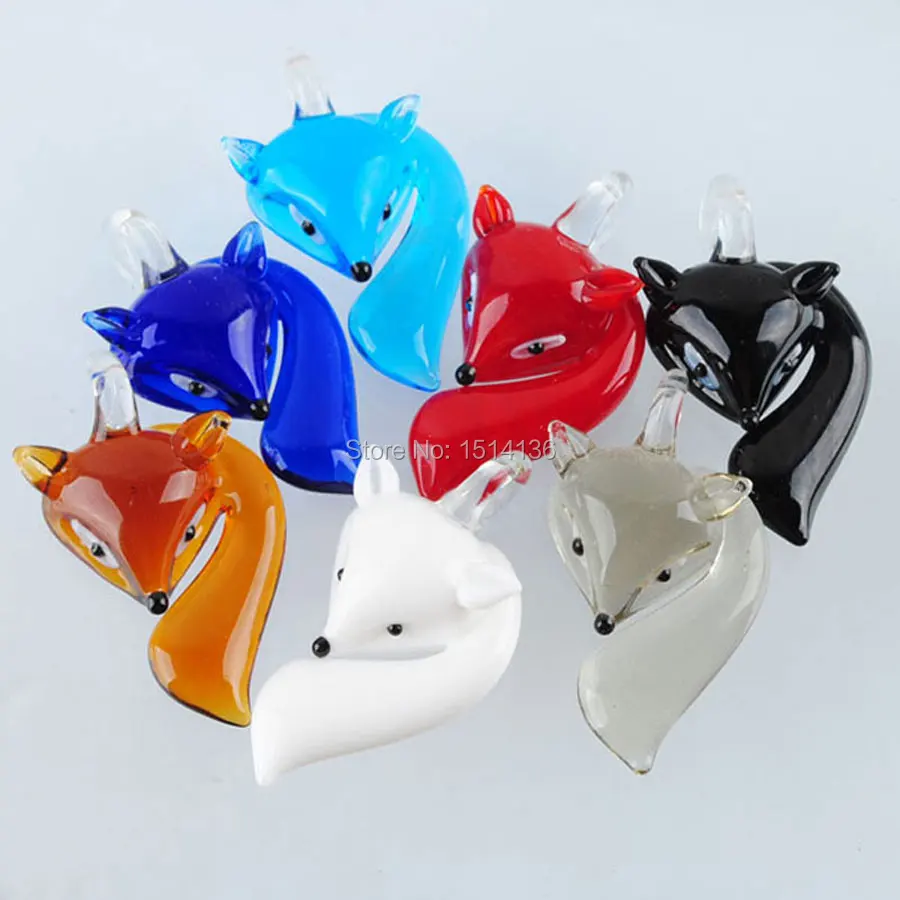 

WOJIAER Free Shipping Clever Fox Lampwork Glass Pendant Bead Animal Murano For SP Necklace Cute LBH308