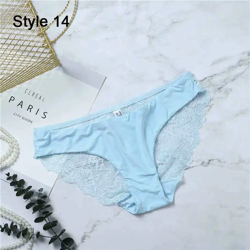 Sexy Seamless Lace Brief For Women Sexy Lace Ice Silk Underwear 21 Color Fashion Soft Lingerie Female Panties