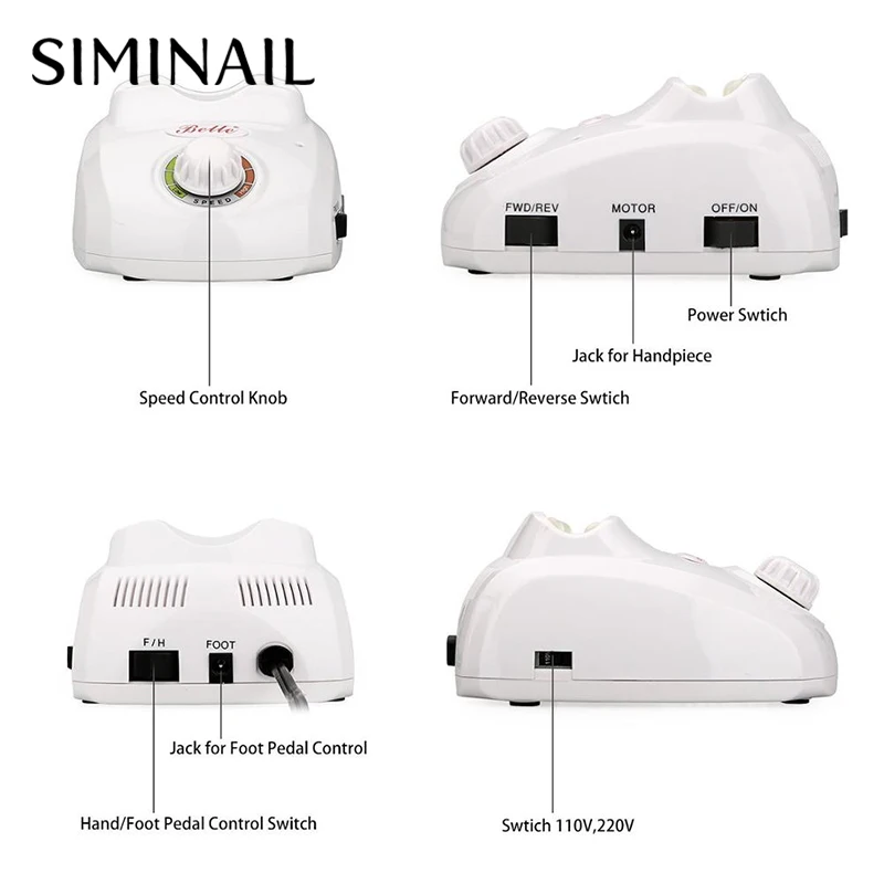 Máquina de Broca do Unha Potência com Pedal Simiunha Profissional Elétrica Manicure Alta Velocidade pé 35000 Rpm 4 Brocas elétricas p/ manicure e acessórios