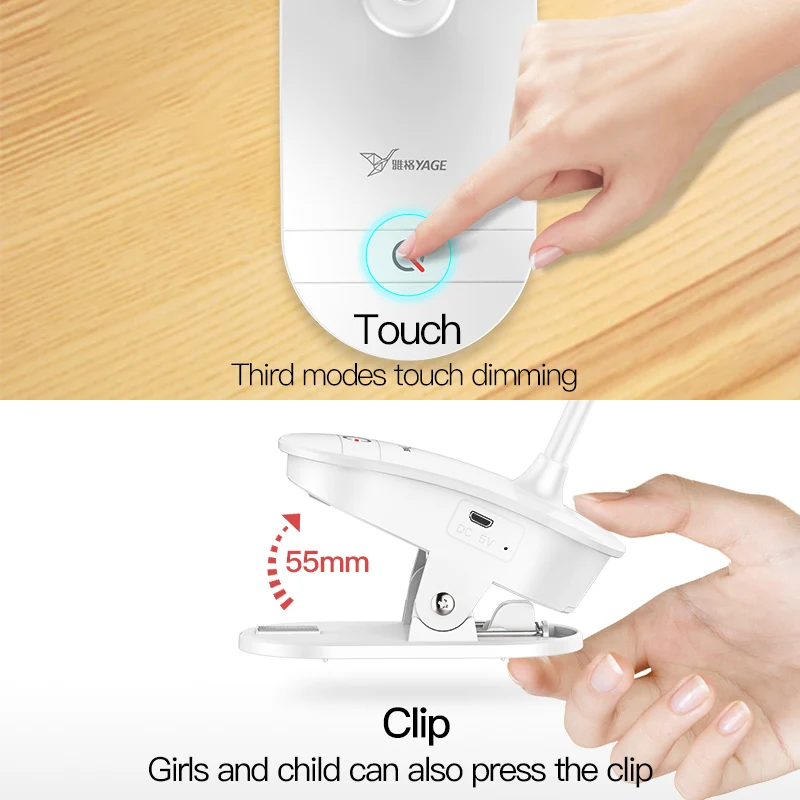 LED Touch Clip Настольная Лампа Чтение Диммер Аккумуляторная USB flexo Светодиодные