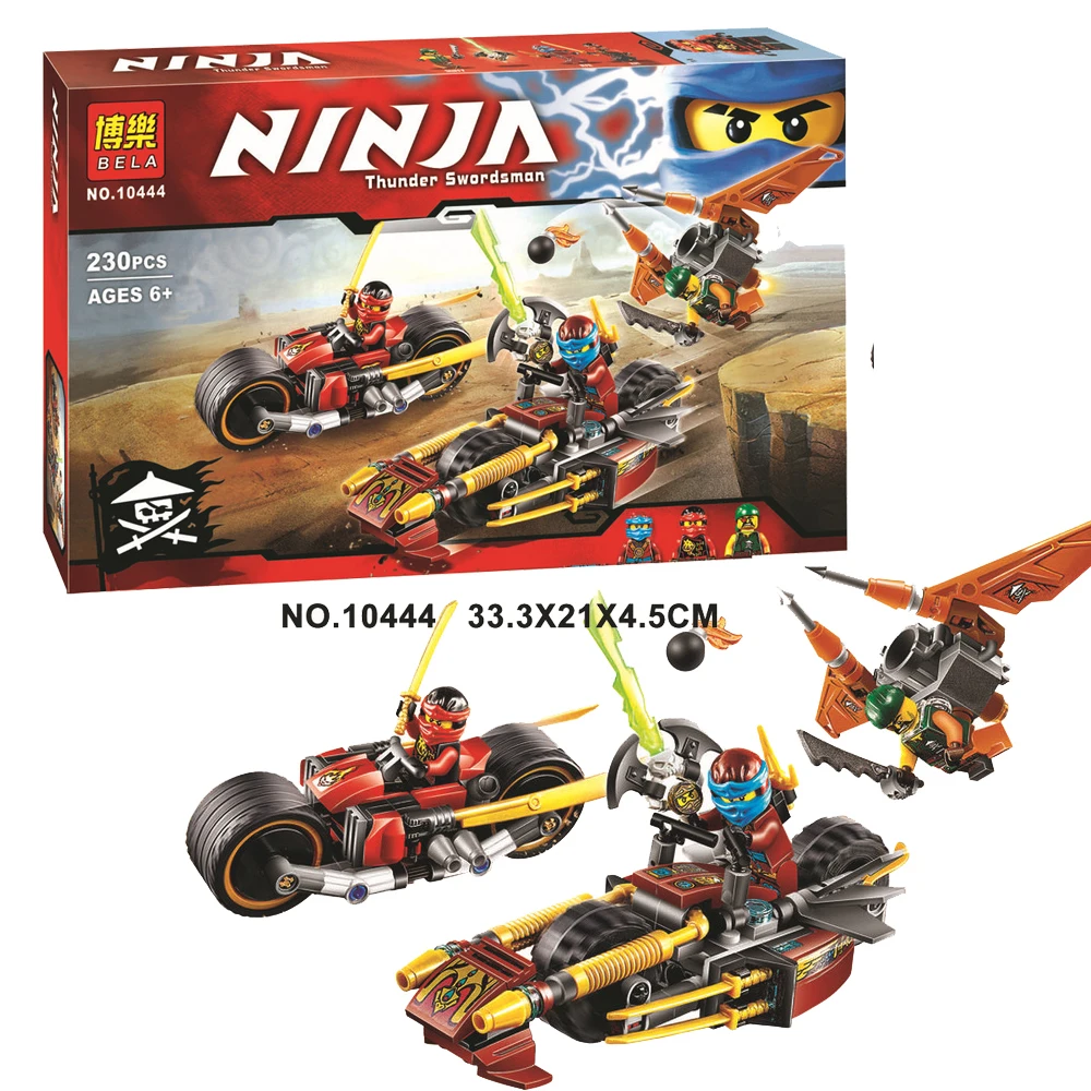 

10444 Bela Ninjago Ninja Bike Chase Building Block Set Kai Nya Sqiffy Blockset Assembling Toy 70600 Compatible with Legoe